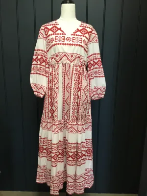 Red Audrey Border Print Dress