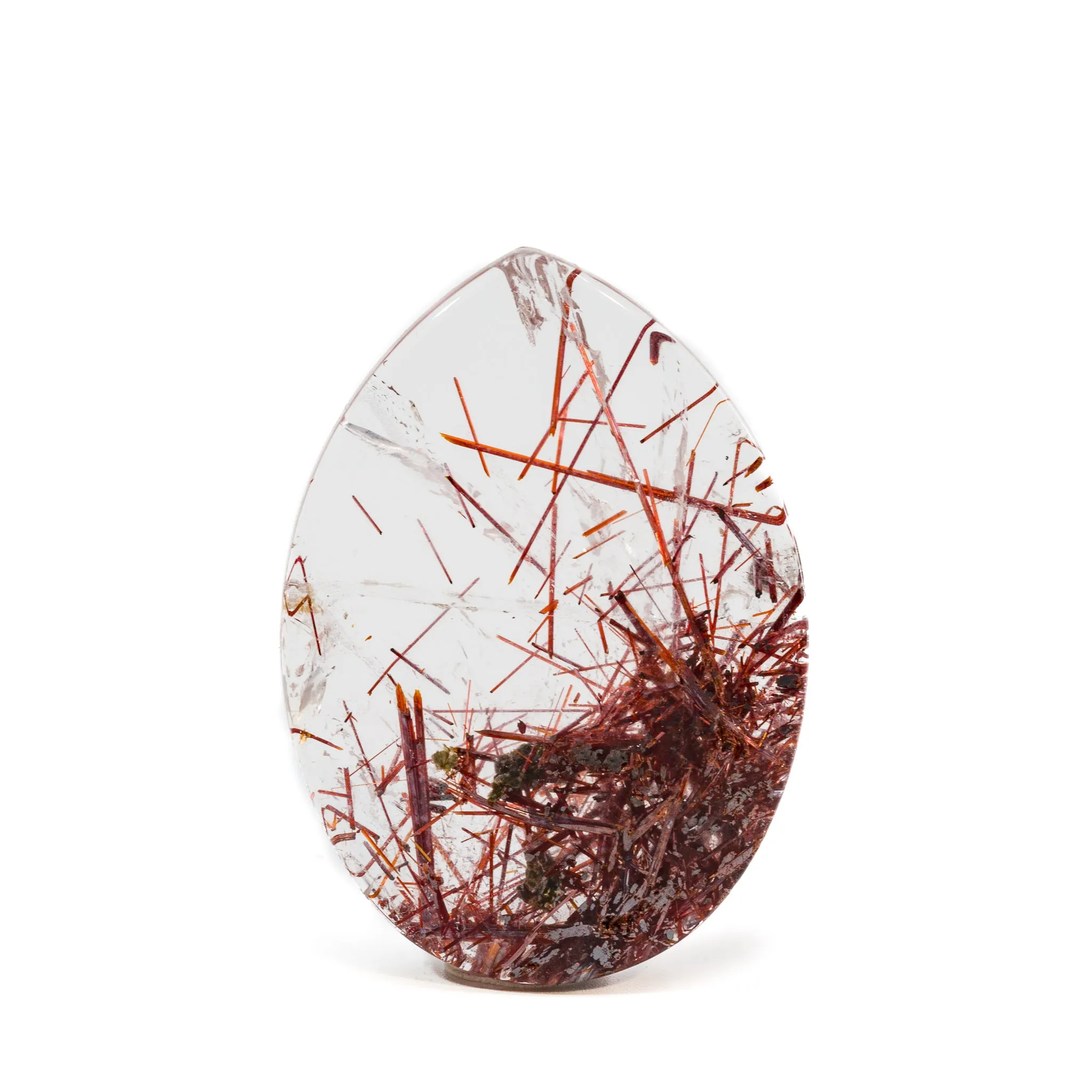 Red Rutile in Quartz 48.7mm 95.5 Carat Polished Crystal Cabochon