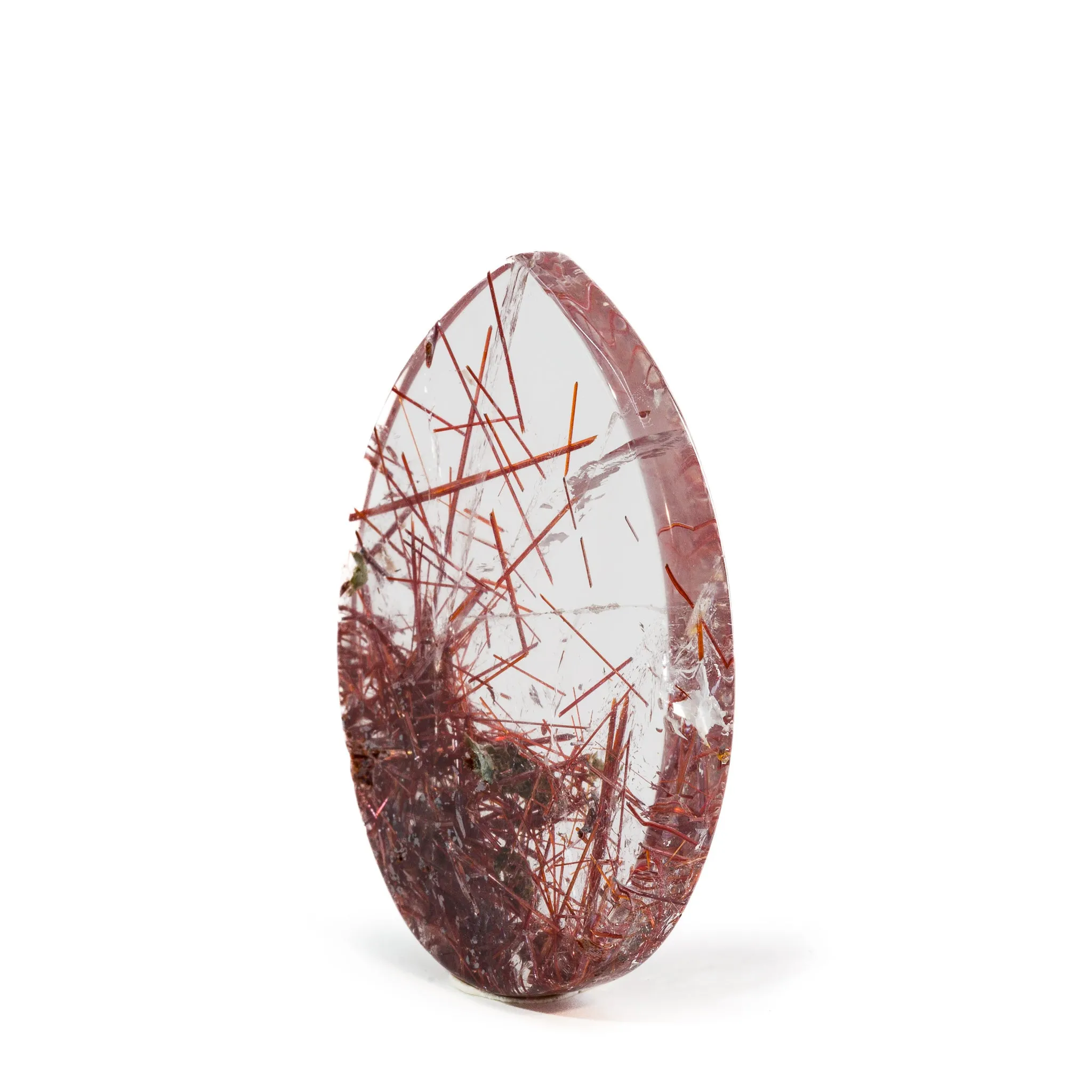 Red Rutile in Quartz 48.7mm 95.5 Carat Polished Crystal Cabochon