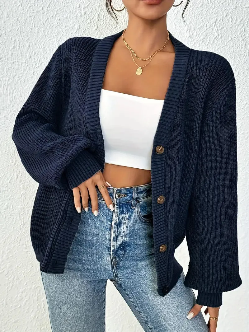 Relaxed Fit Long-Sleeve Knit Cardigan