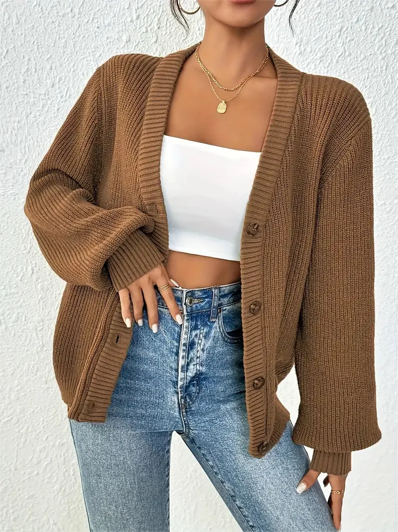 Relaxed Fit Long-Sleeve Knit Cardigan
