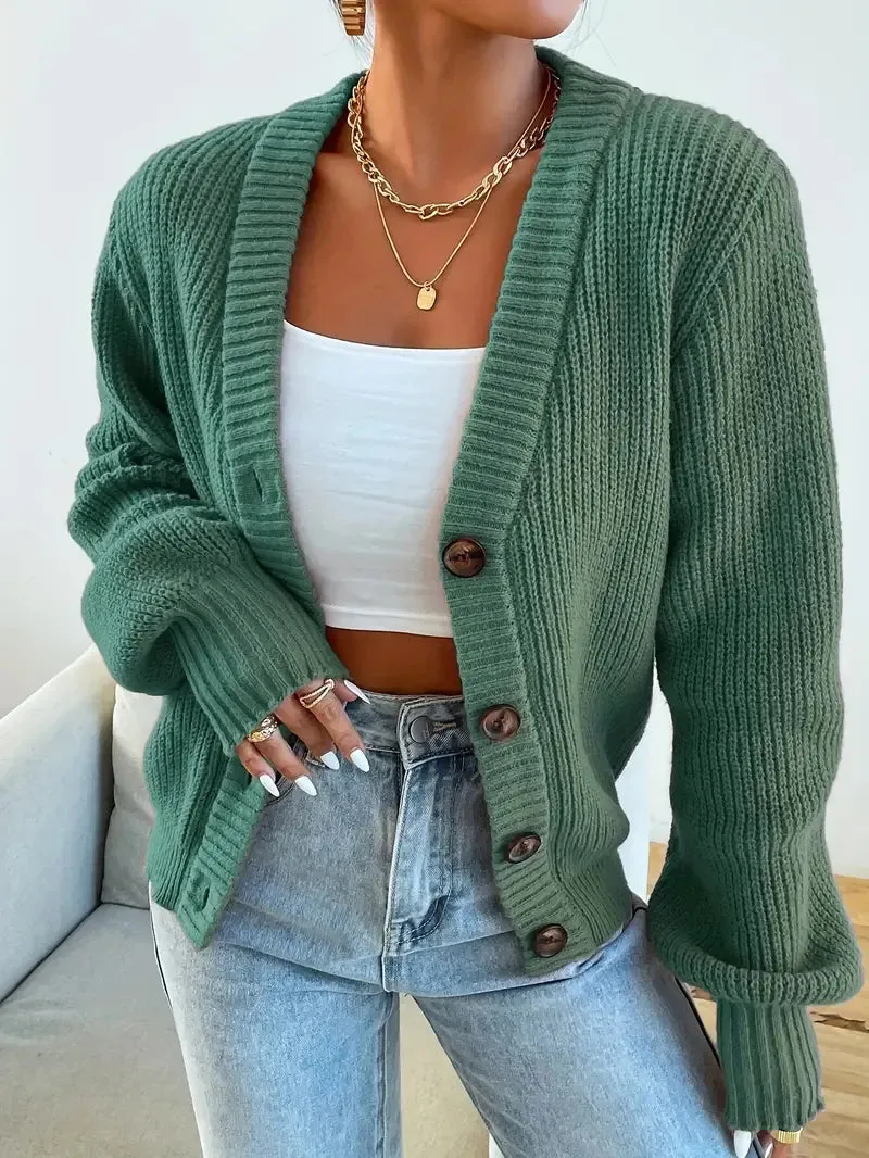Relaxed Fit Long-Sleeve Knit Cardigan