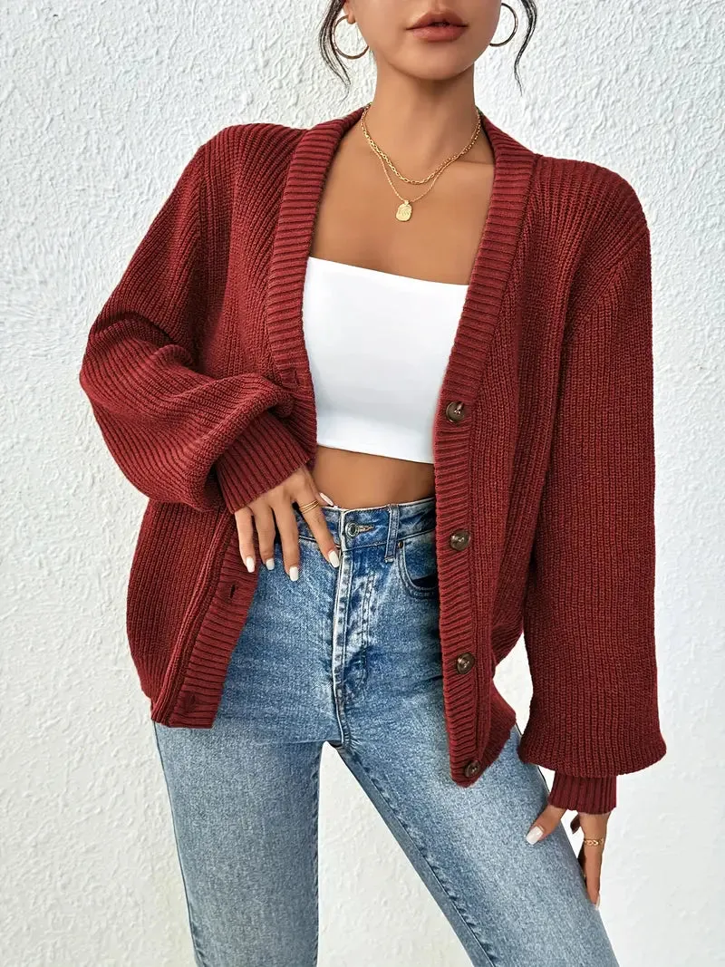 Relaxed Fit Long-Sleeve Knit Cardigan