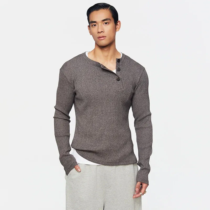 Ribbed Henley Knit Sweater