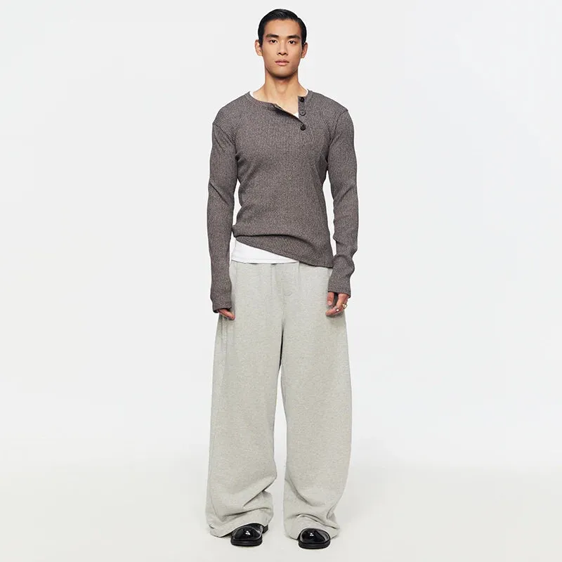 Ribbed Henley Knit Sweater