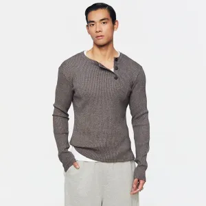 Ribbed Henley Knit Sweater