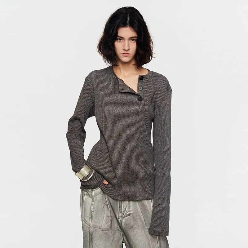Ribbed Henley Knit Sweater
