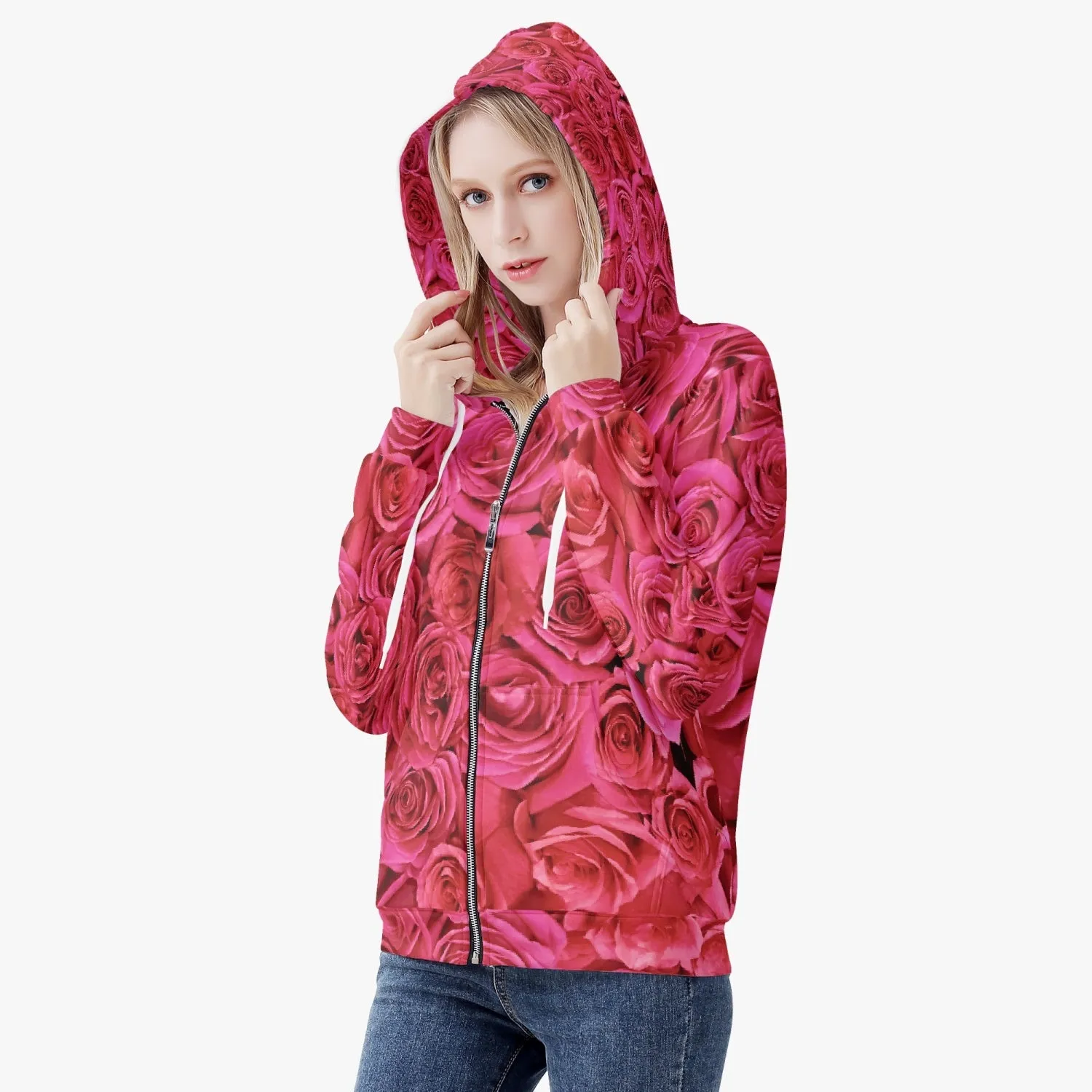 Roses Diamond Ring Women's Zip Up Hoodie
