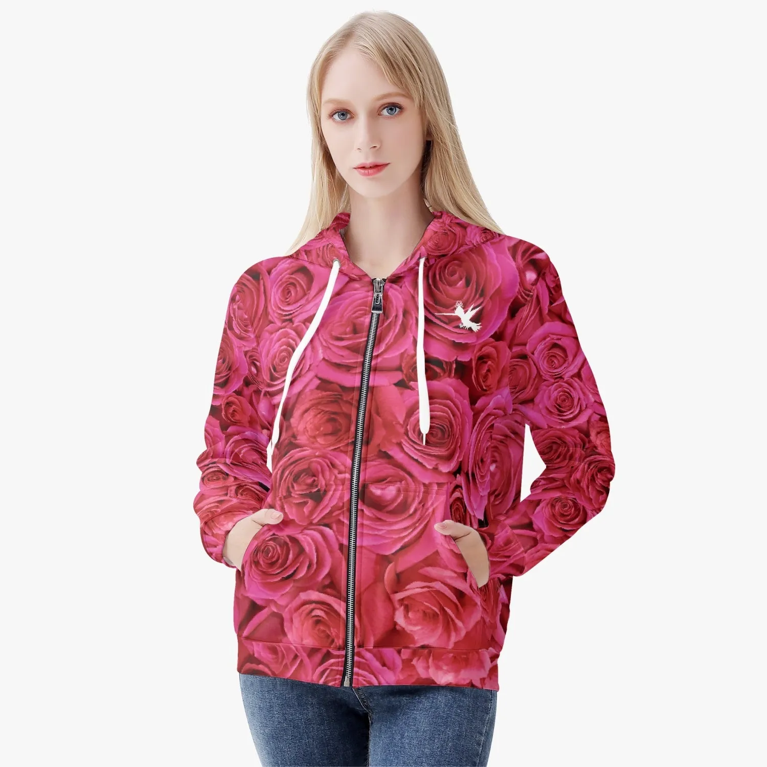 Roses Diamond Ring Women's Zip Up Hoodie