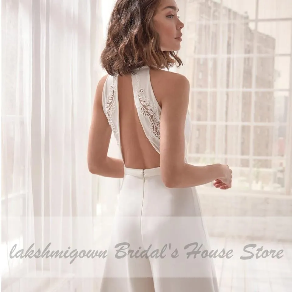 Roycebridal Classic Bridal Halter Jumpsuit Wedding Dress