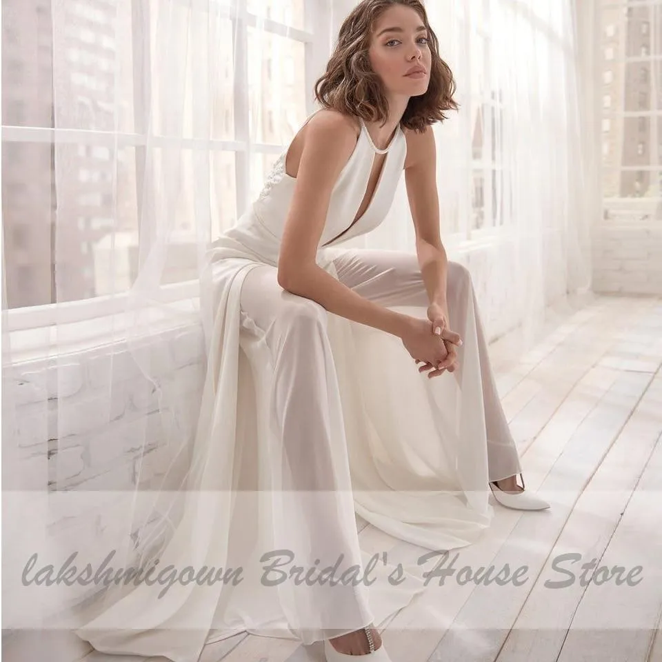 Roycebridal Classic Bridal Halter Jumpsuit Wedding Dress