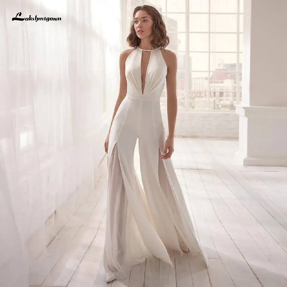 Roycebridal Classic Bridal Halter Jumpsuit Wedding Dress