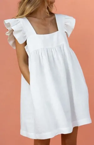 Ruffled Sleeve Vest Dress with Square Neckline and Loose Fit