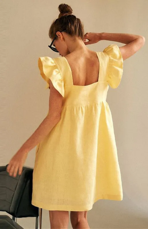 Ruffled Sleeve Vest Dress with Square Neckline and Loose Fit