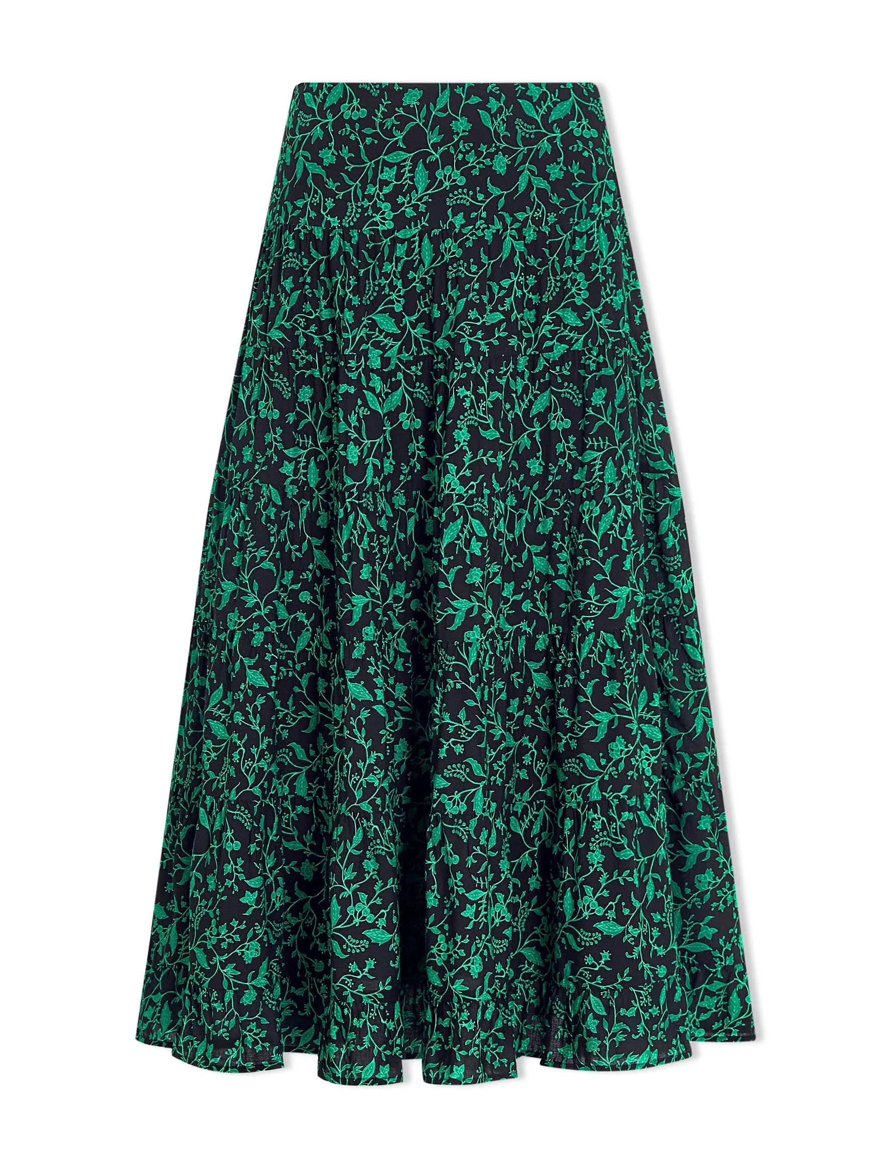 Sawyer Cotton Maxi Skirt - Green Bramble Print