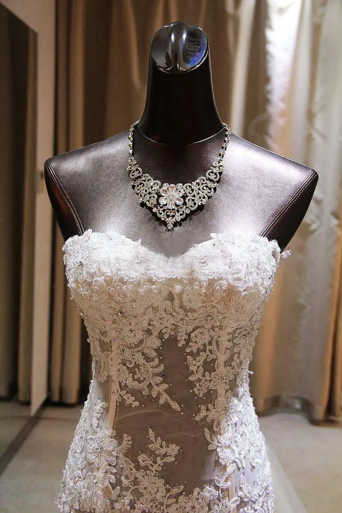 Sexy Sweetheart Lace Appliques Mermaid Wedding Dresses 2016 Tulle Floor Length-710899