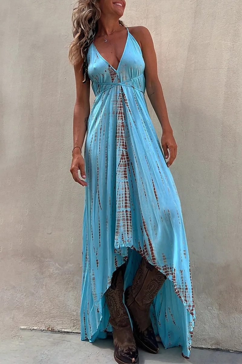 Sexy Vacation Geometric Frenulum Sling Dress Dresses