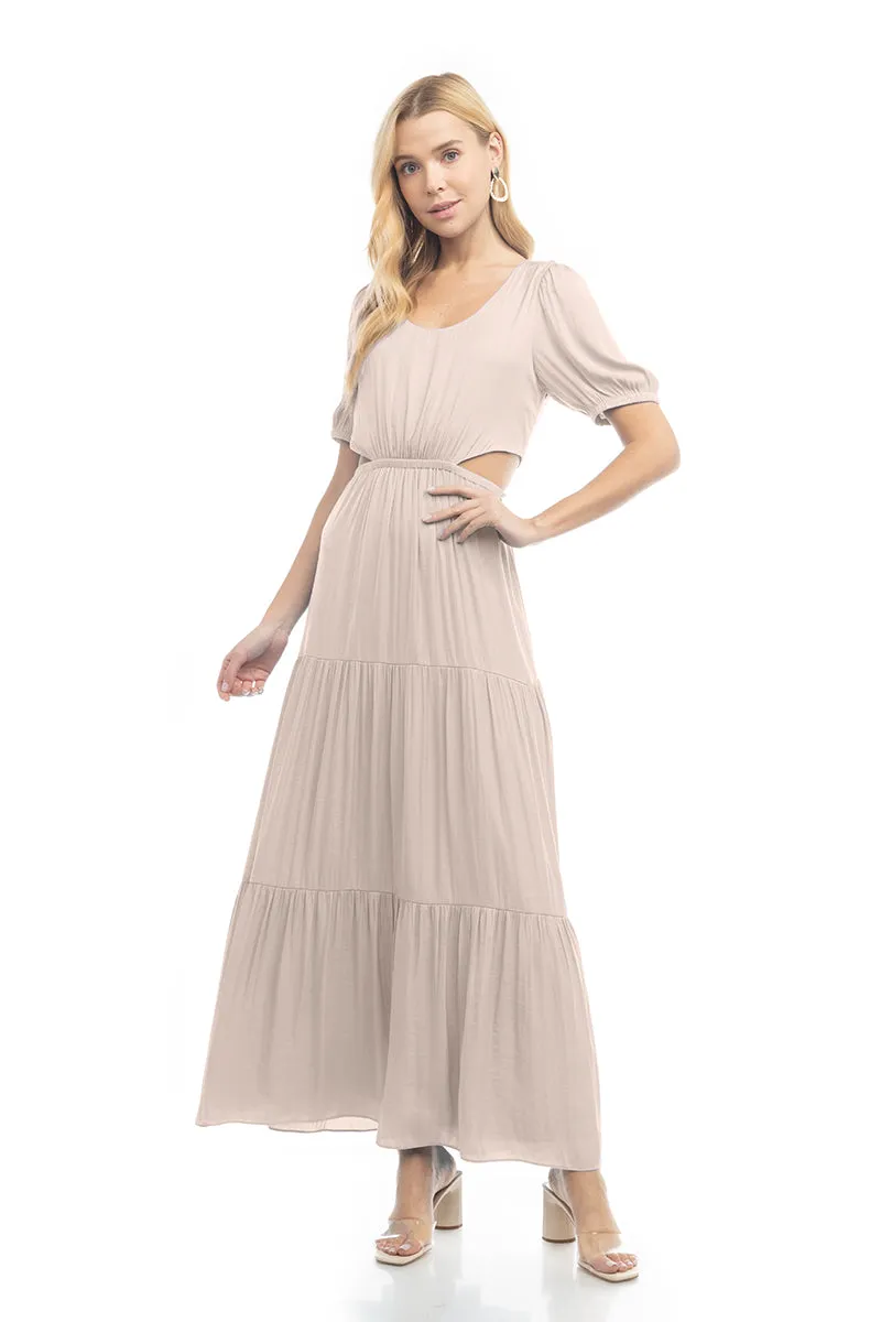 Short Balloon Sleeve Side Cut Out Maxi Dress