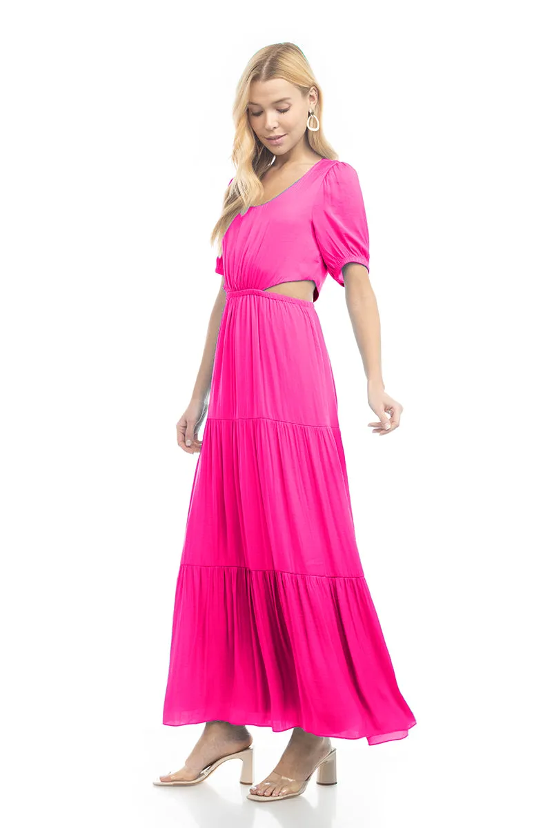 Short Balloon Sleeve Side Cut Out Maxi Dress