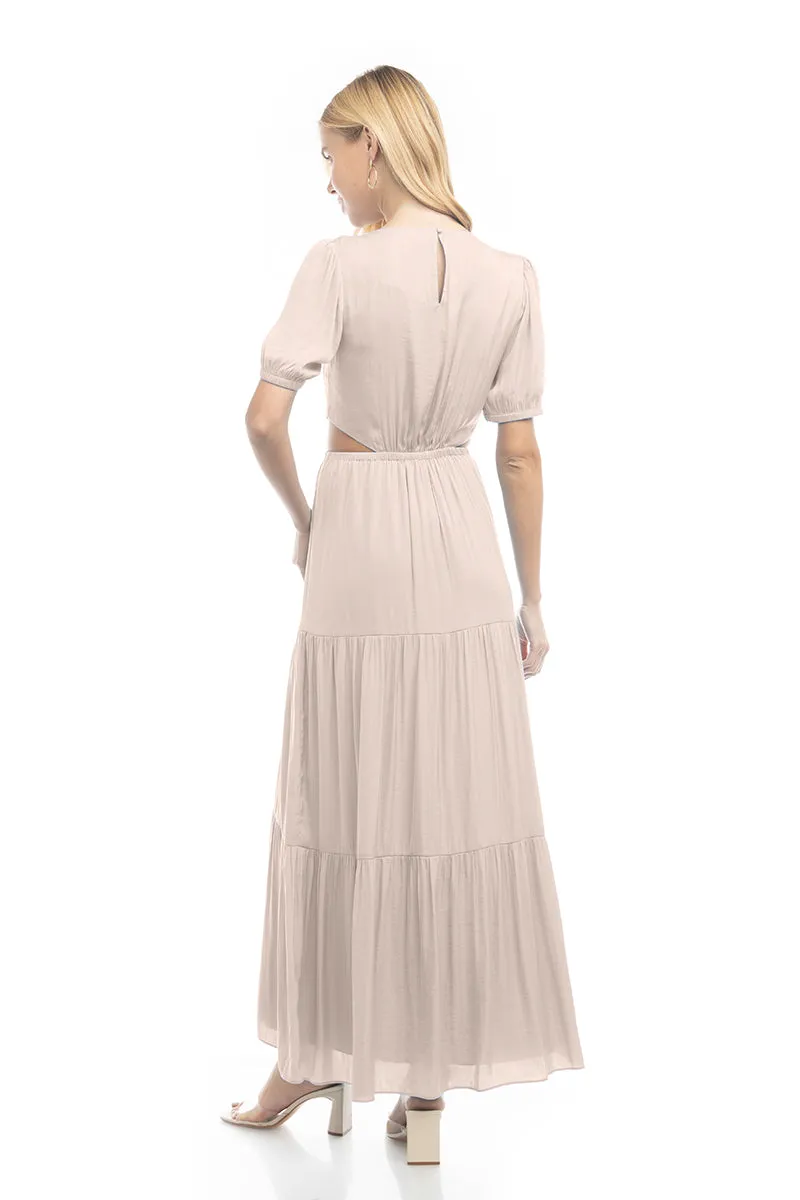 Short Balloon Sleeve Side Cut Out Maxi Dress