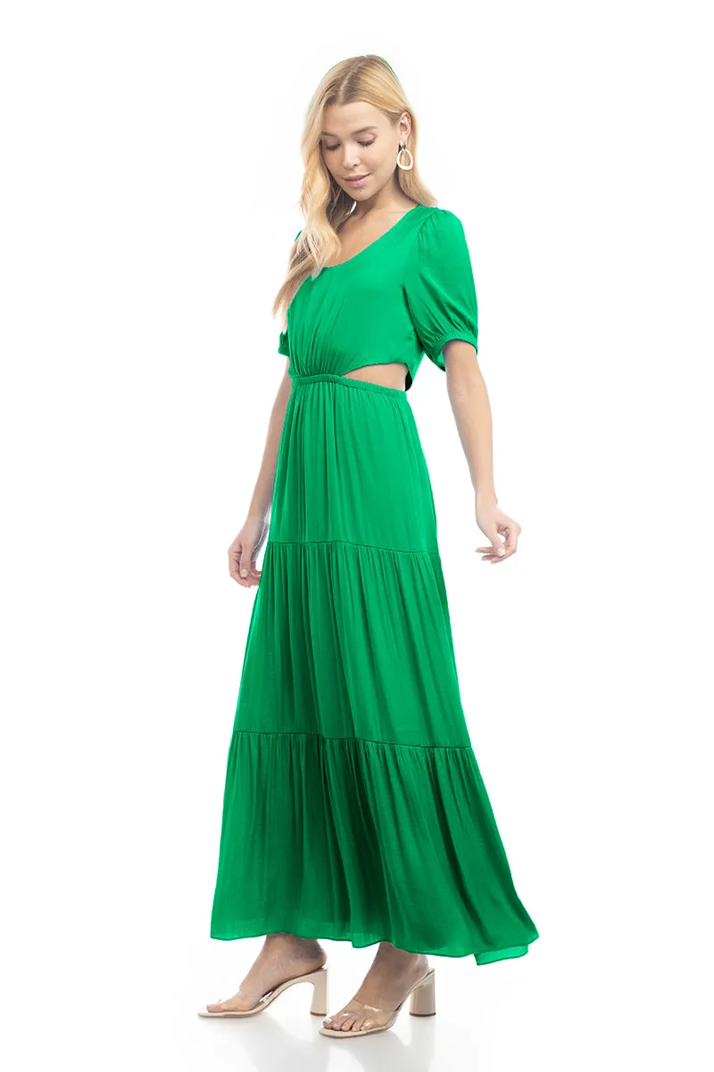 Short Balloon Sleeve Side Cut Out Maxi Dress