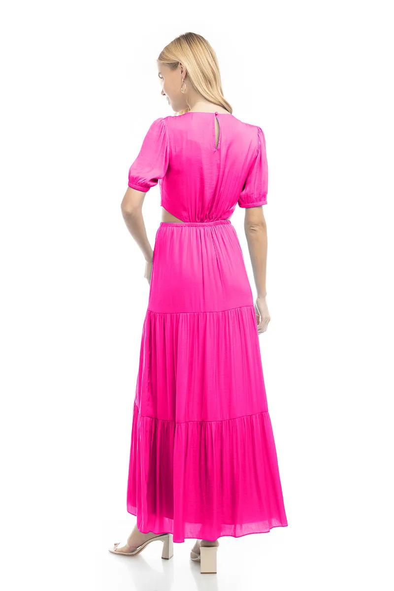 Short Balloon Sleeve Side Cut Out Maxi Dress