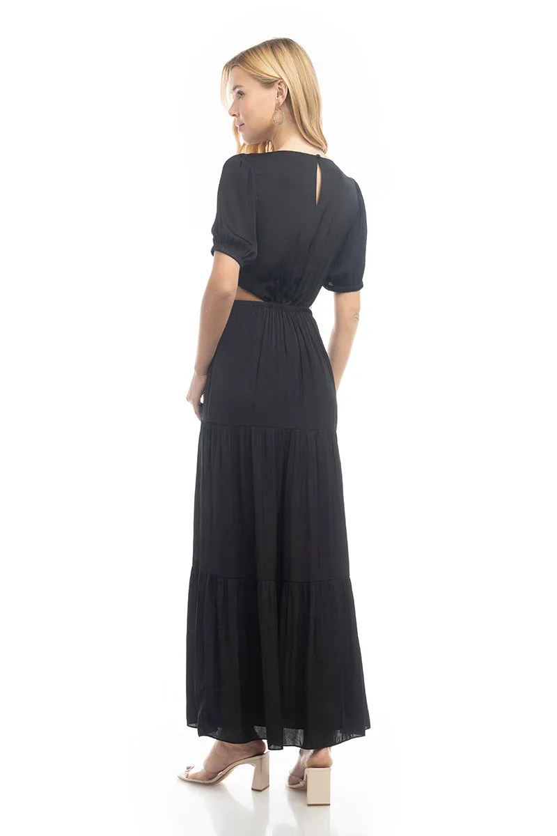 Short Balloon Sleeve Side Cut Out Maxi Dress