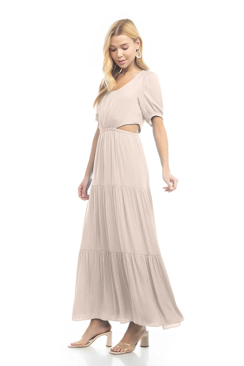 Short Balloon Sleeve Side Cut Out Maxi Dress