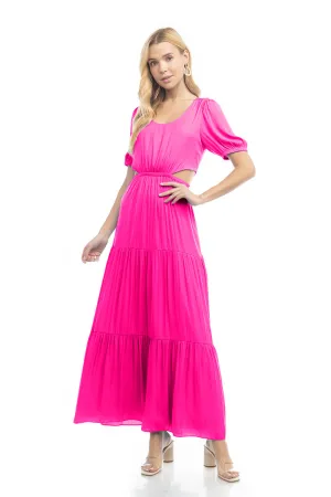 Short Balloon Sleeve Side Cut Out Maxi Dress