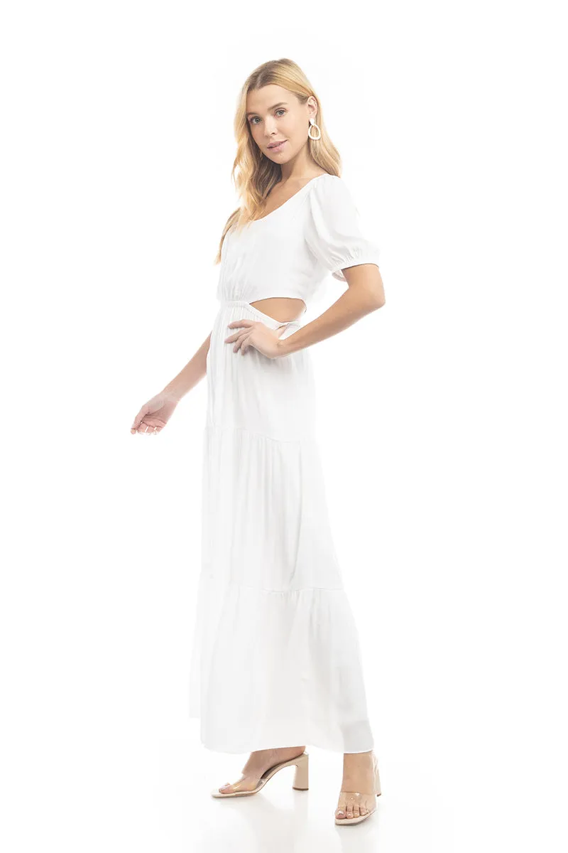 Short Balloon Sleeve Side Cut Out Maxi Dress