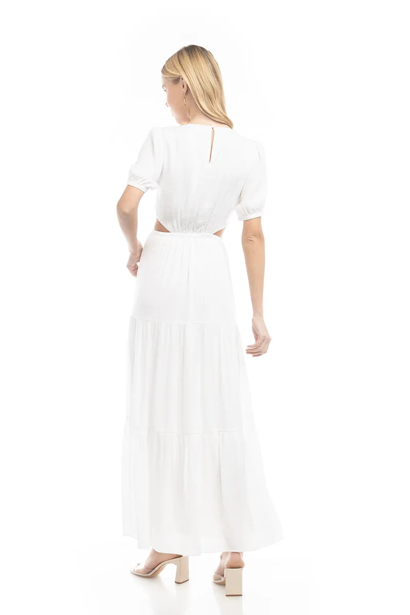 Short Balloon Sleeve Side Cut Out Maxi Dress