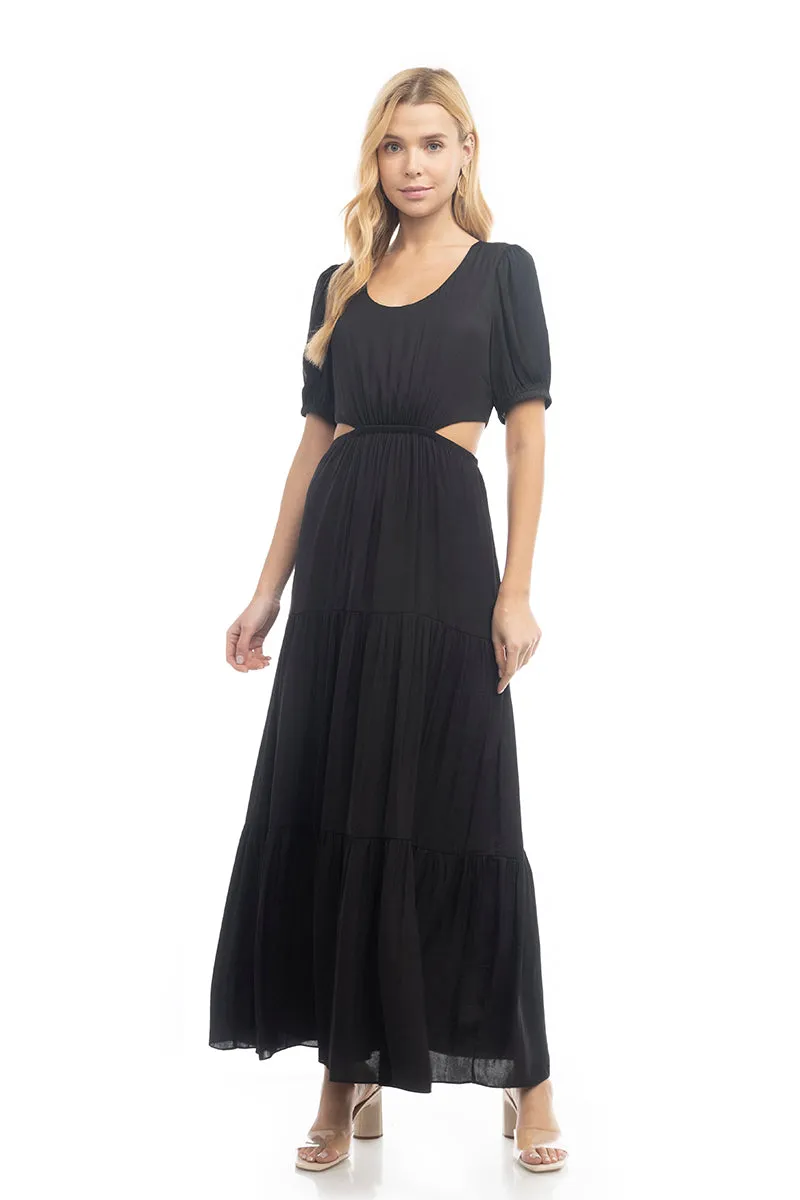 Short Balloon Sleeve Side Cut Out Maxi Dress