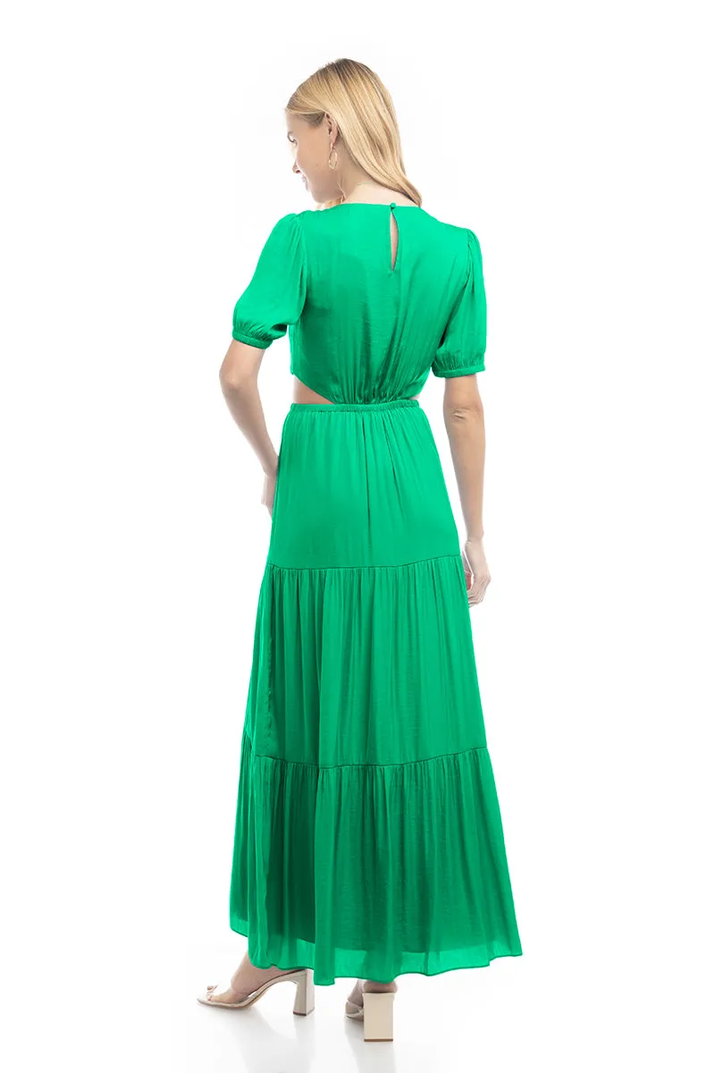 Short Balloon Sleeve Side Cut Out Maxi Dress