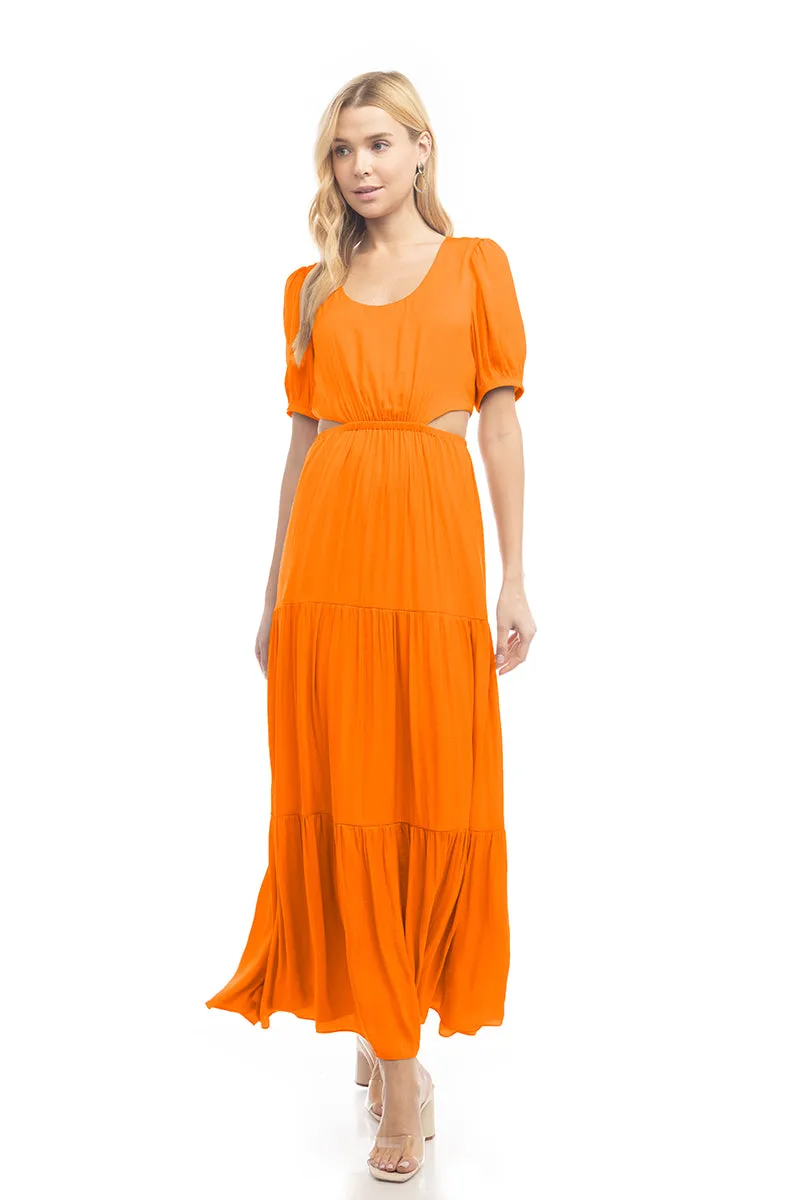 Short Balloon Sleeve Side Cut Out Maxi Dress