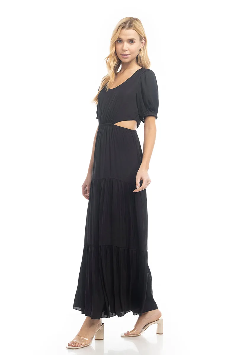 Short Balloon Sleeve Side Cut Out Maxi Dress
