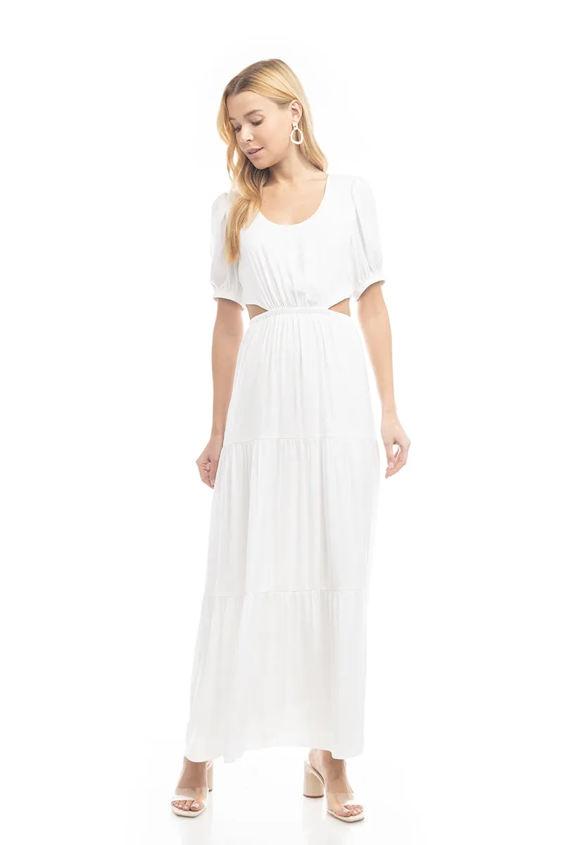 Short Balloon Sleeve Side Cut Out Maxi Dress