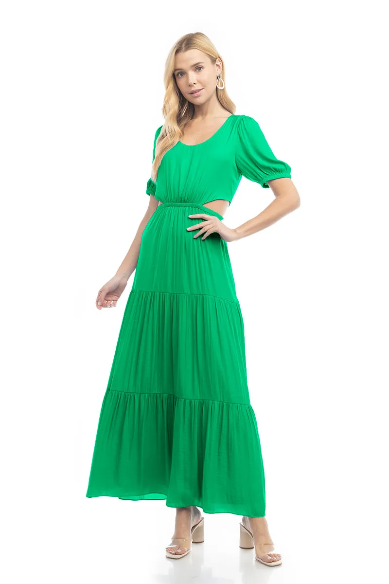 Short Balloon Sleeve Side Cut Out Maxi Dress