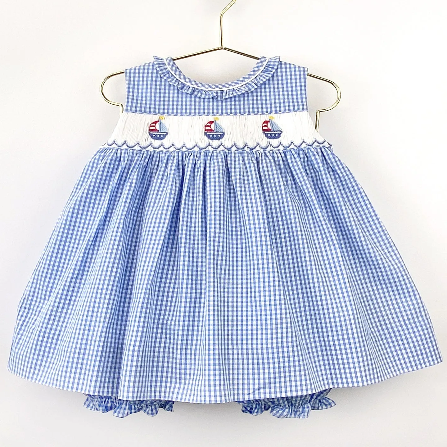 Smocked Sailboats Dress & Bloomers