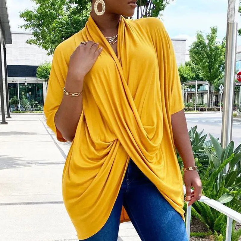 Solid Short Sleeve Irregular Loose Blouse