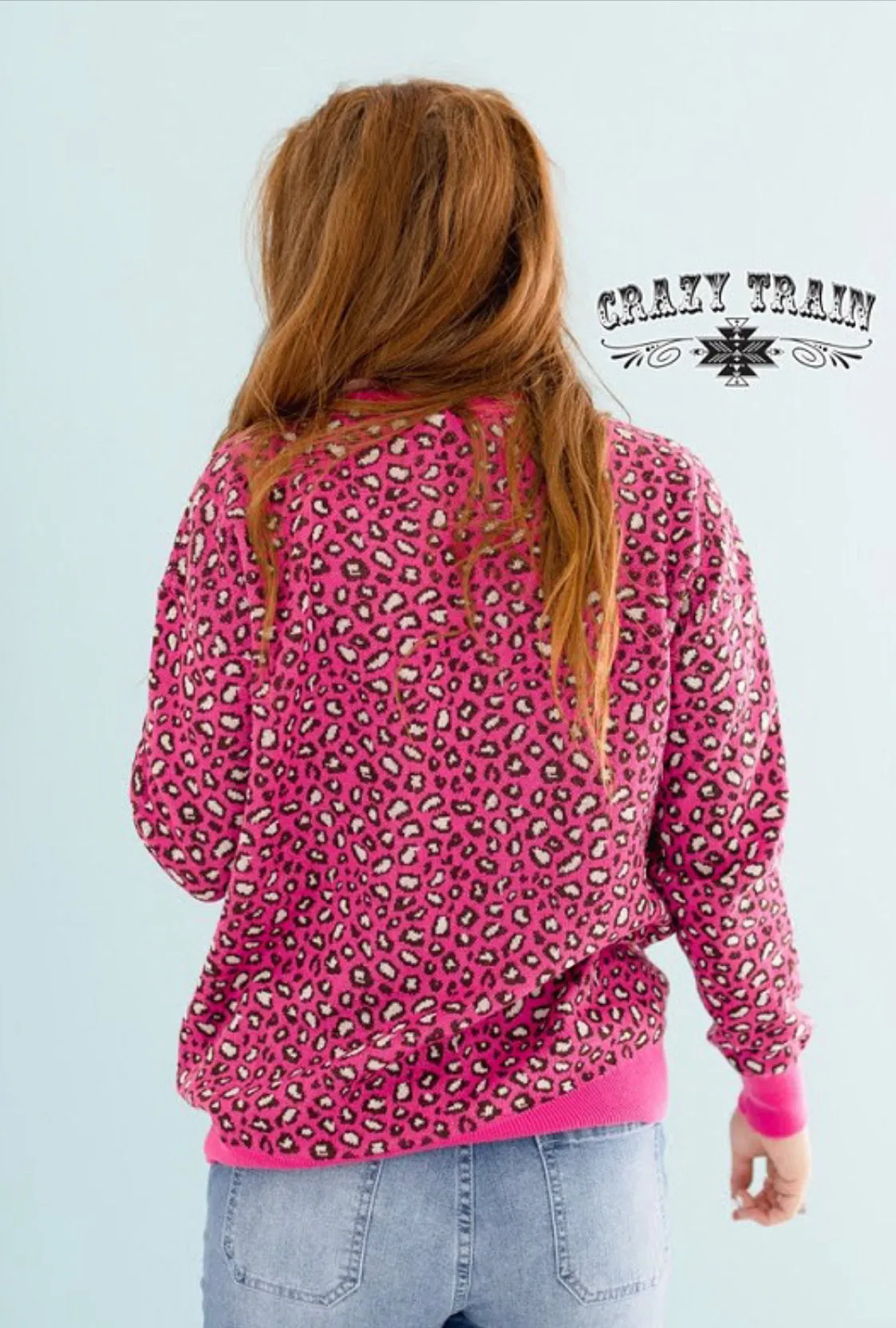 Steer Skull Pink Leopard Western Hot Head Crazy Train Sweater