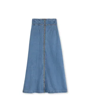 Straight Denim Zipper Down Maxi Skirt