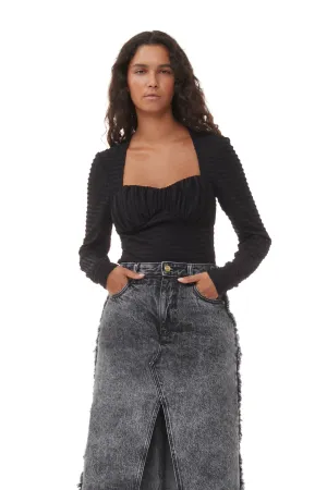 Stretch Seersucker Blouse | Black