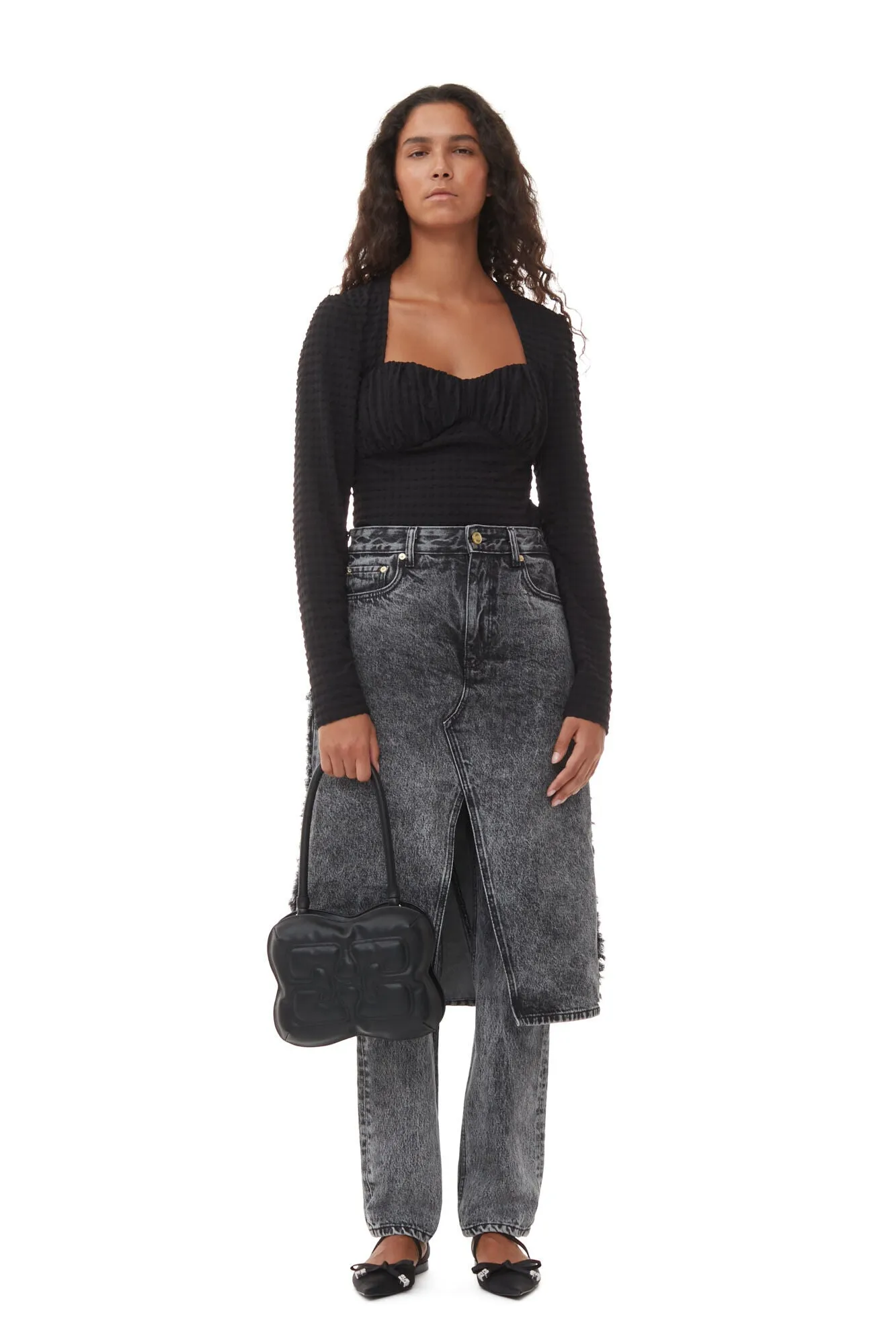 Stretch Seersucker Blouse | Black