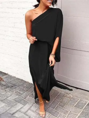 Stunncal One-shoulder Bat Sleeve Loose Maxi Dress