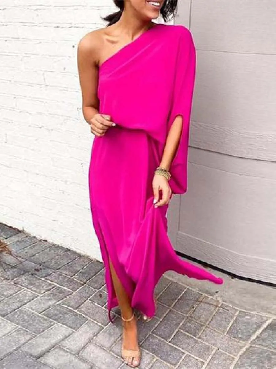Stunncal One-shoulder Bat Sleeve Loose Maxi Dress
