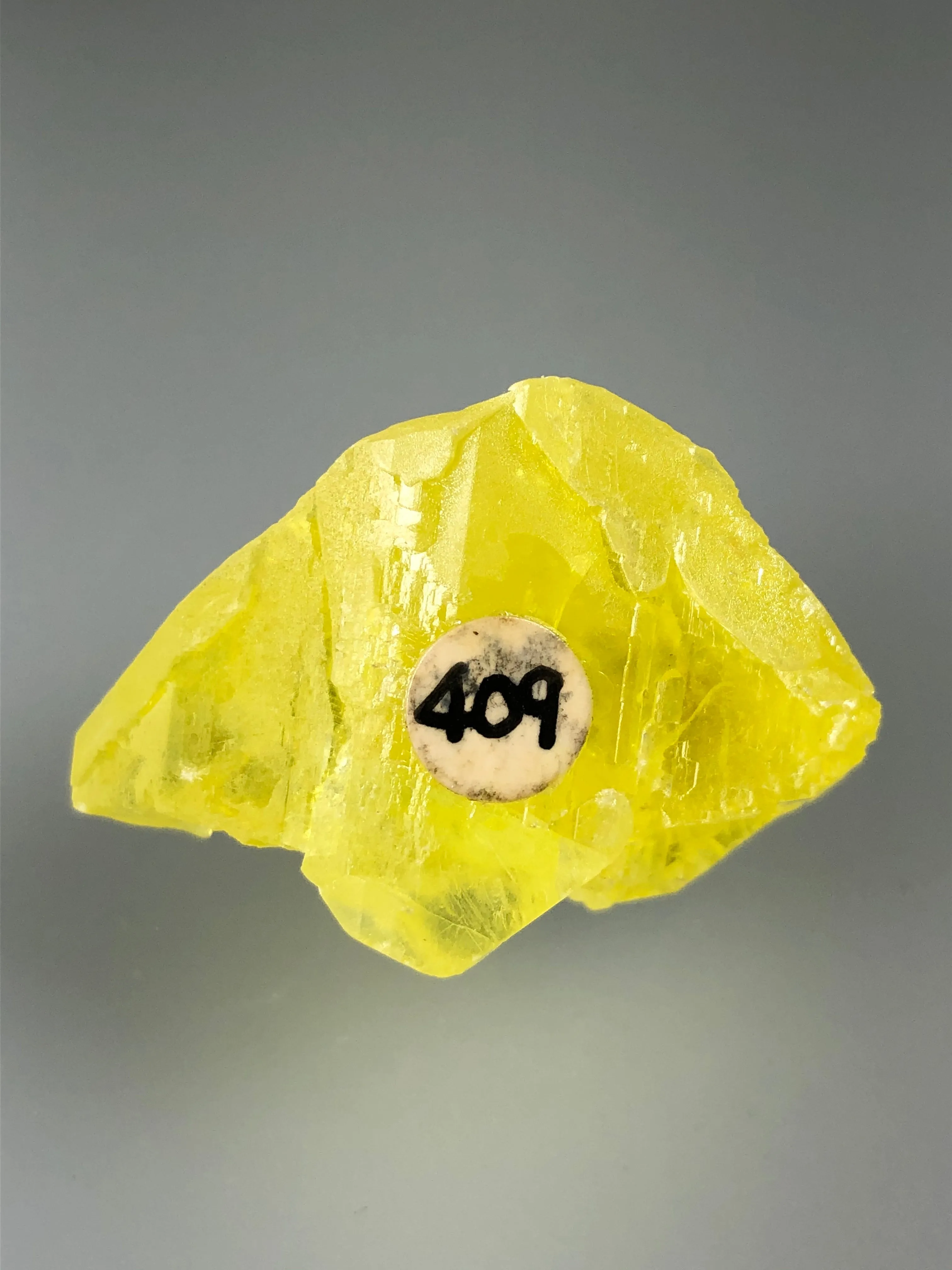 Sulfur, Maybee Stone Company, Scofield, MI, ex. Louis Lafayette Collection #409, Miniature 2.0 x 2.3 x 3.8 cm, $25. Online Nov. 17