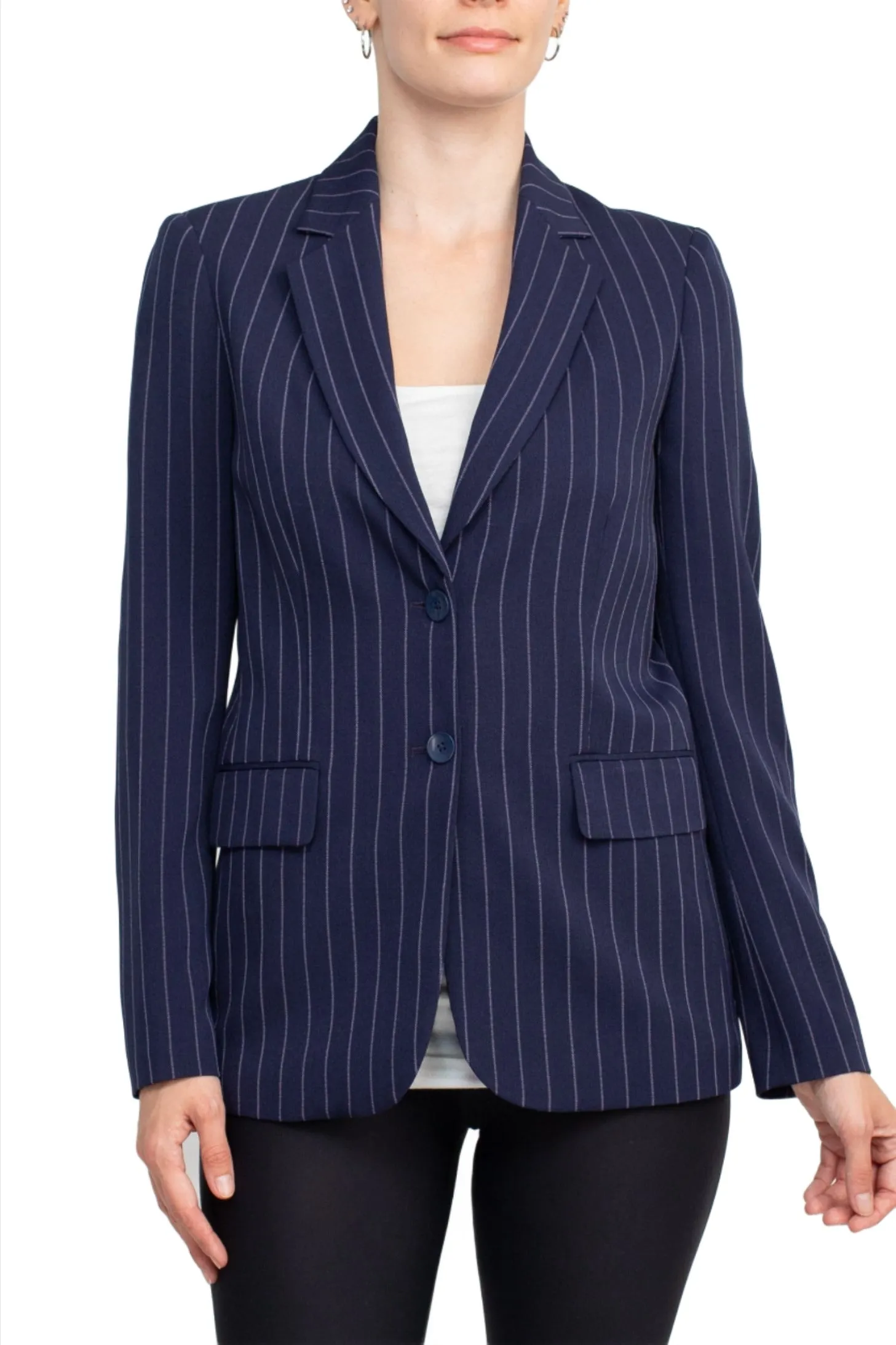 Tahari ASL Notched Collar Two Button Long Sleeve Crepe Blazer