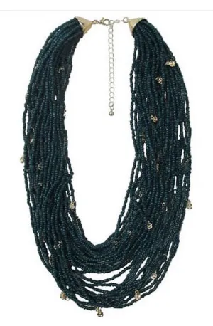 Teal Glass Seed beads multi layered necklace #ADX0222716(BOHO)