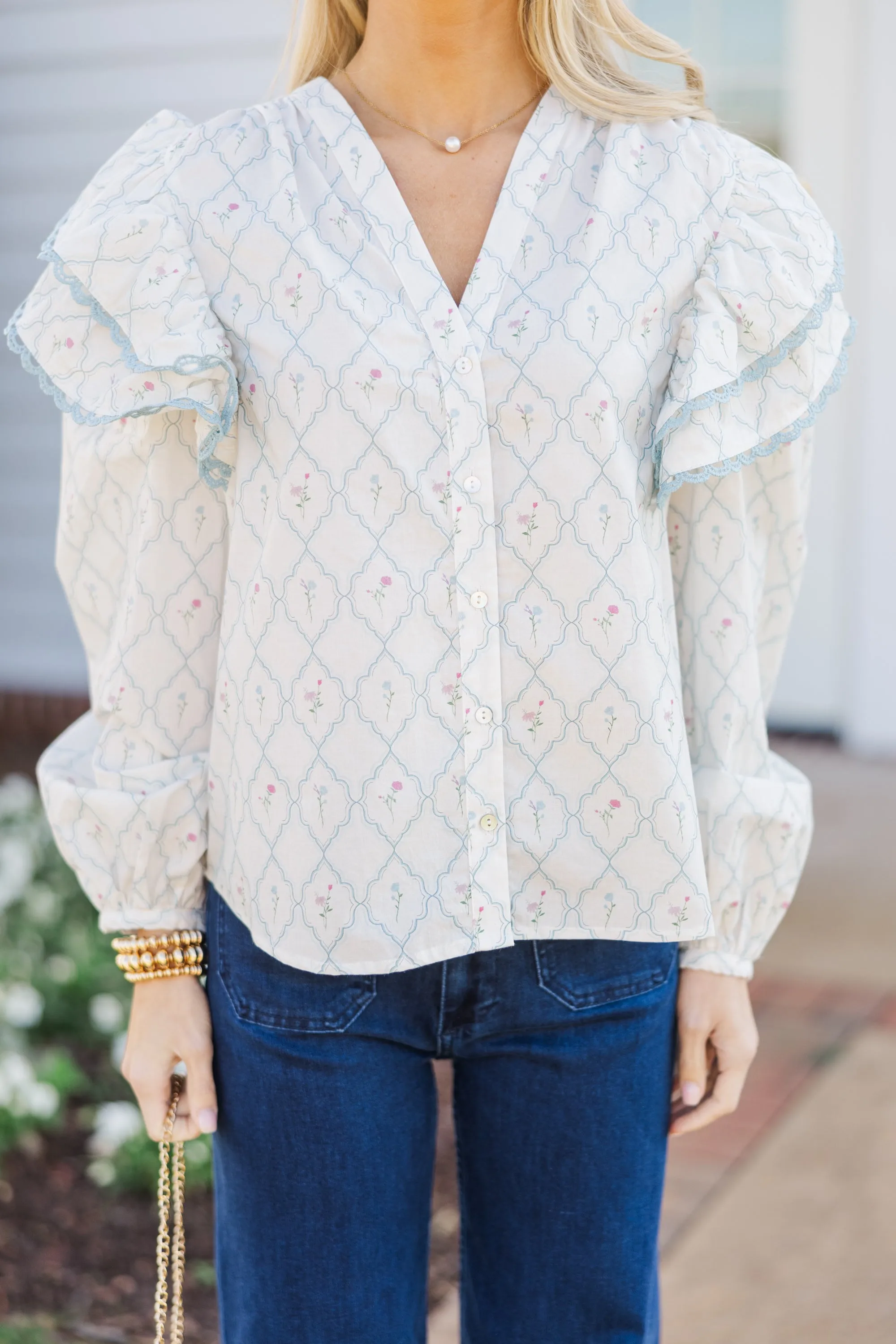 The Rendezvous Cream Medallion Blouse