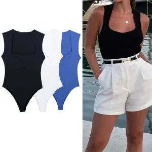 TRAF 2024 Women's Square Neck Sleeveless Bodysuit